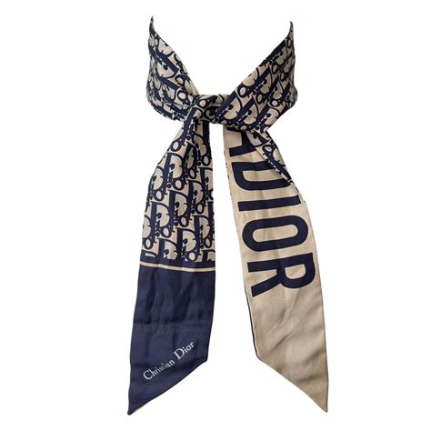 Dior Oblique Mitzah Scarf Navy Blue Silk Twill 